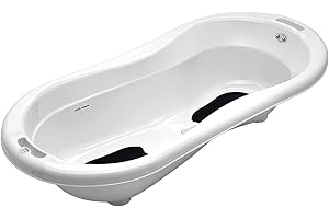 Rotho Babydesign 205000001 Duża Wanienka z 2 Matami Antypoślizgowymi i Korkiem Spustowym, Biały, 1 Sztuka