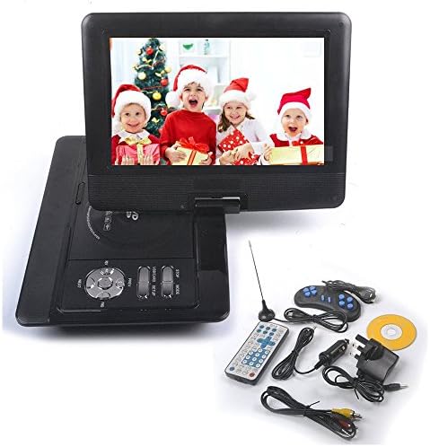 [New Release]10 Inch DVD Player - Rayinblue Portable 270° LCD Eye Protection Swivel Screen with Rechargeable Battery, In Car Charger Game SD USB, With Remote + Game Controller + Car Charger