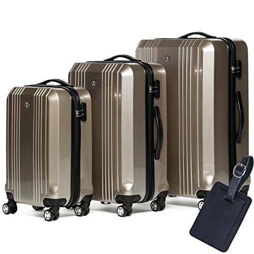 FERG&Eacute;&reg; Juego de 3 maletas de viaje CANNES Trolley funda r&iacute;gida 4 ruedas gold