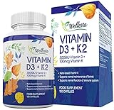 Vitamin D 3,000 IU & Vitamin K2 MK-7 100mcg - Premium Formulation for Maximum Absorption -120 days supply - Supports Maintenance of Normal Bones - 100% Vegetarian & Vegan Supplement by Wellesta