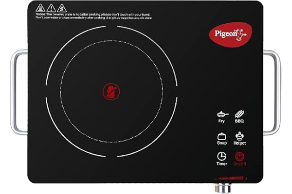 Pigeon Radiant Infrared Cooktop 2000 Watt, Compatable for all cooking utensils, Black, Medium