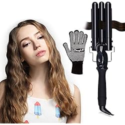 inkint 3 Barils Fer à Onduler/Fer à Boucler(Ecran LCD+Support en Métal+2.4m Cordon Pivotant 360°+Tension:110-240V +16 Fichiers Température Réglable:80℃~230℃/176℉~446℉+Gant Anti-brûlure) (22MM)
