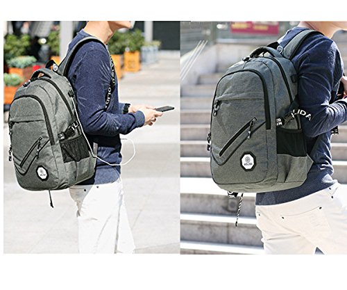 Herren Laptop Rucksack mit USB Aufladen Hafen-Kebos Wasserdicht Nylon Shulrucksack Daypack f  r Reise  Schule und Gesch  ftsreise mit 15 zoll Laptop