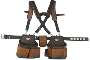 Bucket Boss - Airlift Tool Belt with Suspenders, Tool Belts - Original Series (50100) with 12 Pockets, Brown, 52 Inch