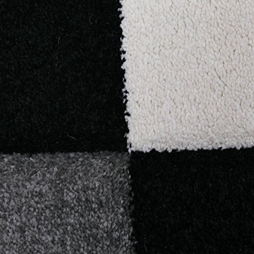 Moderner Designer Teppich Kariert Hoch Tief Strukturen Lila Grau Weiß Schwarz – VIMODA, Maße:60 cm x 110 cm - 4
