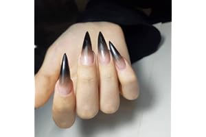 MouyouGlow Press on Nails Long,Stiletto Halloween Nude Gradient czarne gotyckie sztuczne paznokcie z klejem do paznokci, wampiry, ombre, czarne, sztuczne paznokcie