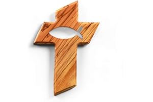 KASSIS GESCHENKARTIKEL KASSIS Cruz de Madera de Olivo para Colgar con pez 13 cm - Hecha a Mano en Belén