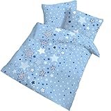 Fein Biber Baby Bettwäsche Sterne Stars himmelblau – Größe 40×60 + 100 x 135 cm – hergestellt in Deutschland - 2