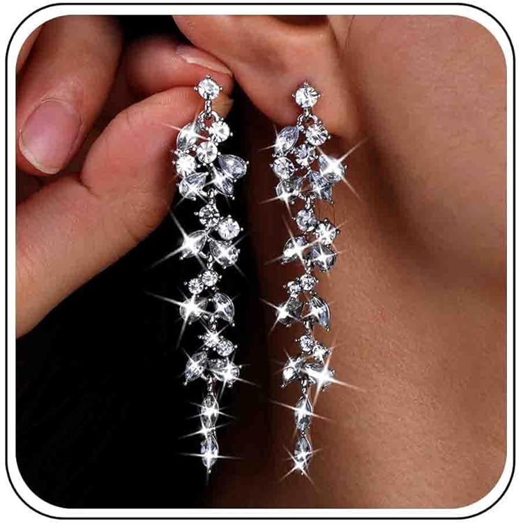SLUYNZ 925 Sterling Zilveren Drop Dangle Oorbellen Kwastje voor Vrouwen Elegante Helix Threader Wave Oorbellen, 5.8 centimeter, Sterling zilver, Edelsteen