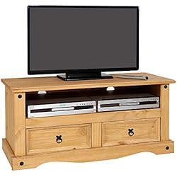IDIMEX Meuble TV Salsa Banc télévision de 108 cm en Bois Style Mexicain avec 2 tiroirs et 1 Niche, en pin Massif Finition teintée/cirée