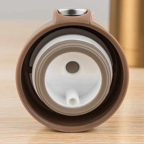 Kooyi Vakuum Isolierbecher aus Edelstahl, Kaffeebecher Reisebecher 450 ml, Koffee to go Becher, einhändig zu öffnen und Trinken, 100% auslaufsicher BPA frei, für kalt und warm … (champagne golden) - 5