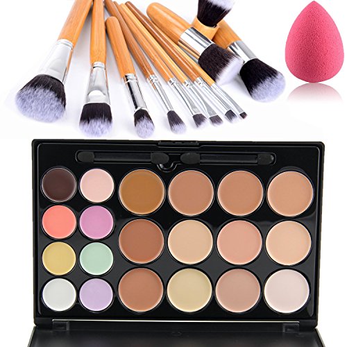 Lover Bar 20 Colour Makeup Cream Contour Kit-Camouflage Pro Concealer Palette-Professional Face Corrector-Cosmetics Foundation Contouring and Highlighter+Vegan 11pcs Make Up Brushes Set Beauty Blender