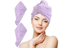 nice homeit Set 2 Asciugamani Capelli Turbante - 100% Cotone filato ad anello, Morbidi e confortevoli. MADE IN ITALY (VIOLA)