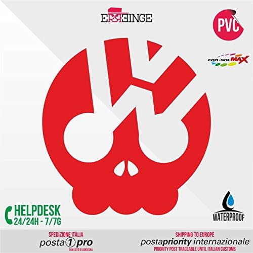 [ERREINGE] x2 STICKER PRESPAZIATO ROSSO 14cm - Volkswagen Vw Teschio Skull - Adesivo Decal Decalcolmania Vinile Murale Laptop Auto Moto Casco Camper