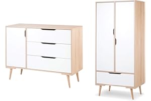 LITTLE SKY BY KLUPS Commode à langer et armoire 2 portes LittleSky by Klups Sofie - Hêtre et Blanc
