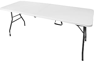 BESTIF Składany stół ogrodowy, stół kempingowy, stół bufetowy, z uchwytem do noszenia, stabilny stół składany do użytku wewnątrz i na zewnątrz, 180 x 70 x 74 cm (biały)