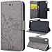 Produktbild SMART LEGEND Sony Xperia XA Lederhülle Schmetterling Weinstock Premium Schutzhülle Wallet Case Grau Muster Design Etui Brieftasche Ledertasche mit Handschlaufe Neu Zubehör im Bookstyle Cover Schale mit Ständer Standfunktion Etui Karten Slot und Magnetverschluss Flip Case