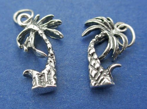 New 9mm x 16.5mm 925 Sterling Silver Palm Tree Pendant Charm 1pc