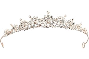 REYOK Corona Nupcial,Tiara Novia Corona Cumpleaños,Tiara Decorativa de Corona de Cristal de Boda,Accesorios para el Cabello para Bodas Fiestas (Oro rosa)