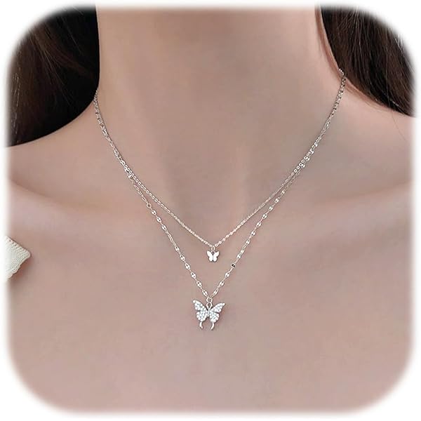 Lilbitty Collana da donna in argento 925 con ciondolo a forma di farfalla, ipoallergenico, in argento 925, argento, L