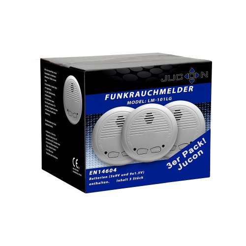 3er-Set Funkrauchmelder Jucon, Feuermelder, geprüft nach EN 14604