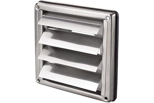 Intelmann Grille de protection météo en acier inoxydable rectangulaire avec lamelles mobiles Raccordement tuyau DN 100 125 150 200 mm Surpression Grille d'aspiration
