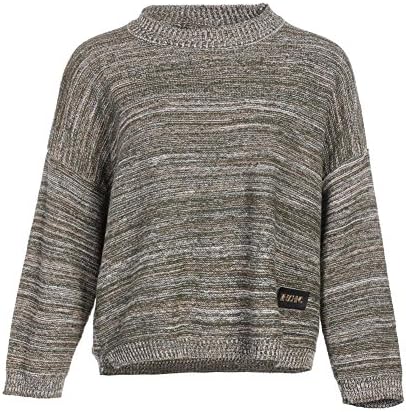 women sweater long sleeves round neck loose striped knitted tops sweatshirts elasticity pullovers . coffee . one size