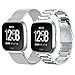 Produktbild VIGOSS Fitbit Versa Armband, Solid Edelstahl Zubehör Band für Frauen Männer, Ersatz Armband Armbanduhr Armband für Fitbit Versa Fitness Smart Watch (Metall Silber + Mesh Silber)