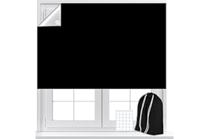 ATHRZ Portable Blackout Blind, 100% Blackout Material 300x145cm Free Cut Size & Shape No Drill Blackout Blinds with 30 Pairs Self Adhesive Fasteners for Bedroom, Nursery, Loft, Travel