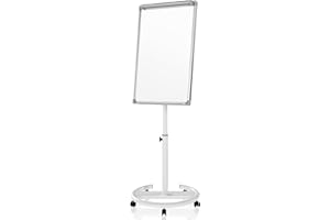 Jago® Lavagna a Fogli Mobili - con Ruote, Base Rotonda, 60 x 90 cm, Altezza Regolabile, con Pennarelli, Magneti, 25 Fogli, Spugna - Lavagna Portablocco, Flipchart, Bacheca Magnetica
