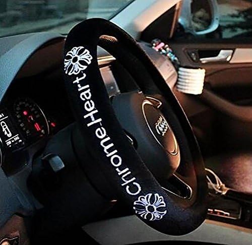 RUIRUI Suitable For All Seasons Steering Wheel Cover Plush Embroidery Style , Black