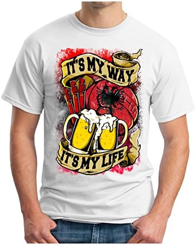 OM3 Albania-My-Way - T-Shirt Albanien My Life WM 2018 Russia Football World Cup Beer FANSHIRT Soccer Drink Sport Geek SWAG, M, White