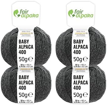 HANSA-FARM 100% baby alpaca wool in 50+ colours (scratch-free) - 200g set (4 x 50g) - soft Baby Alpaca wool for knitting & crocheting in 6 yarn sizes Anthracite (Dark-Gray)
