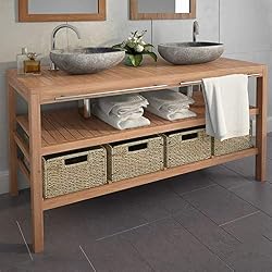 YiYueTrade Armoire de Toilette Teck Solide et lavabos en Pierre de rivière
