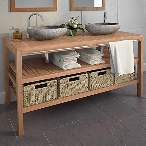 YiYueTrade Armoire de Toilette Teck Solide et lavabos en Pierre de rivière
