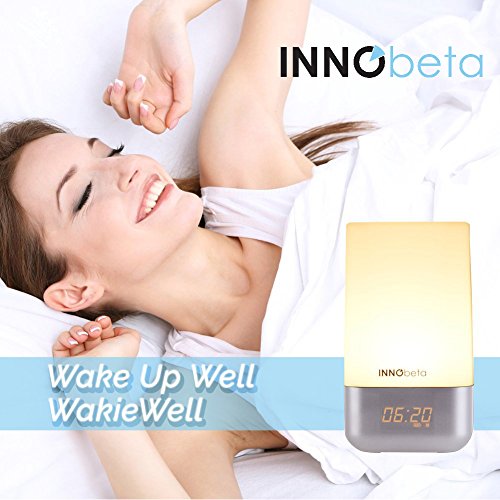 InnoBeta WakieWell Licht-Wecker mit Sonnenaufgang-Simulation und 5 Naturklängen als Weckton, Berührungssteuerung, dimmbare LED-Farbwechsel-Nachttischlampe, Atmosphärisches Stimmungslicht - 5