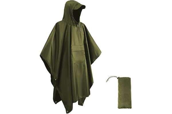 HYCOPROT Regnponcho lätt vattentät 210T Oxford ripstop återanvändbar regncape, regnponcho med bröstficka 3 i 1 multifunktionell regnrock för jakt, vandring, camping, fiske