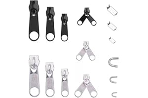 RHYS 84 Pezzi Slider kit di Riparazione Zip, Sostituzione Della Cerniera, Utilizzato per Sostituire il Cursore Della Cerniera di Giacche, Zaini e Valigie (Argento, Nero)