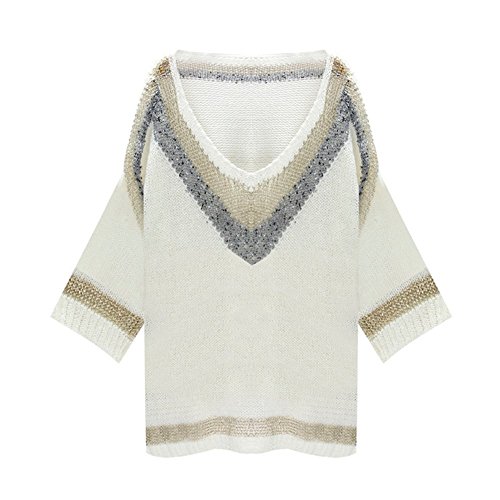 YQ21 2015 Autumn The New Sweaters Women Loose Thin V-neck T-shirt (L, IVORY)