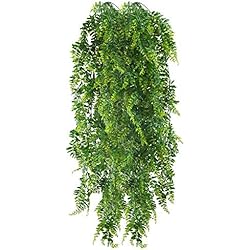 HUAESIN 2pcs 115cm Fougères Artificielles Plantes Suspendues Fausse Plantes Tombante Longue Fausse Plante Grimpante Faux Plantes d'intérieur Fougère de Boston pour Mur Maison Panier Suspendu Décor