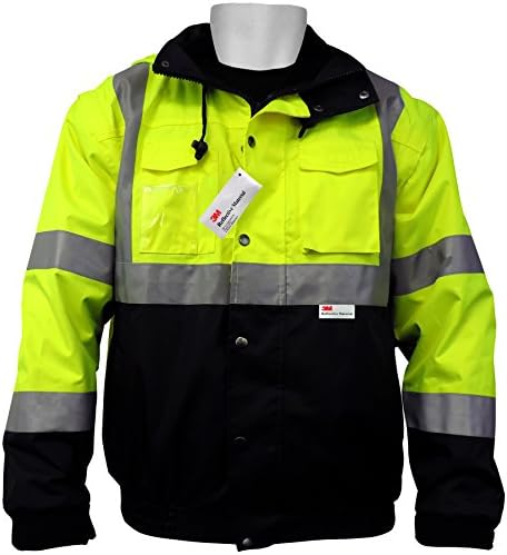 Global Glove GLO-B1 FrogWear Lightweight Polyurethane High Visibility Class 3 Bomber 5 in 1 Winter Jacket with 3M Scotchlite Reflective, 3X-Large (Case of 12)