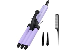 JANELOVE 3 Barrels Mini Hair Waver for Short & Medium Hair, 13MM Curling Iron Curling Wand, 0.45lb Lightweight, Mini Size Hair Curler, Travel Friendly-Purple