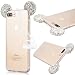 Produktbild GrandEver Weich Silikon Handyhülle für iPhone 7 Plus TPU Durchsichtig Zurück Strass Diamant Maus Ohr Entwurf Weiß Farbe,iPhone 7 Plus TPU Bumper Schutzhülle Flexible Etui mit Handschlaufe Gel Skin Rubber Transparent Klar Hülse Gummi Dünn HandyTaschen für iPhone 7 Plus