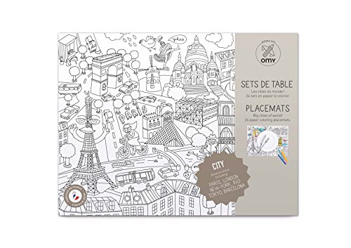 O'my Tovagliette di Tavole da colorare tematica City - Set di 24 Tovagliette