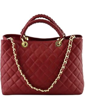 Echtes Leder Gestepptes Handtasche Farbe Rot - Italienische Lederwaren - Damentasche
