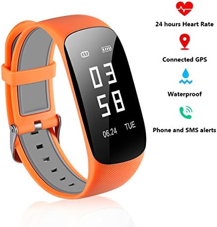 Fitness Tracker With Heart Rate Monitor - Real Time Heart Rate Tracker Bluetooth Pedometer With Sleep Monitor GPS Smartwatch for Iphone 7 7 Plus 6 Samsung S8 and Android IOS Smartphones(Orange)