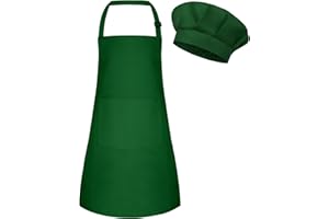 BOUBONI Grembiule e cappello da cuoco per bambini, set di grembiule da cucina regolabile con 2 tasche, cappello da cuoco e grembiule per cucinare e dipingere