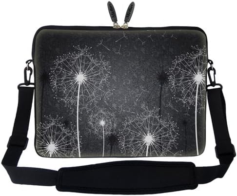 17 17.3 inch Neoprene Laptop Sleeve Bag Carrying Case with Hidden Handle and Adjustable Shoulder Strap - Black White Dandelion