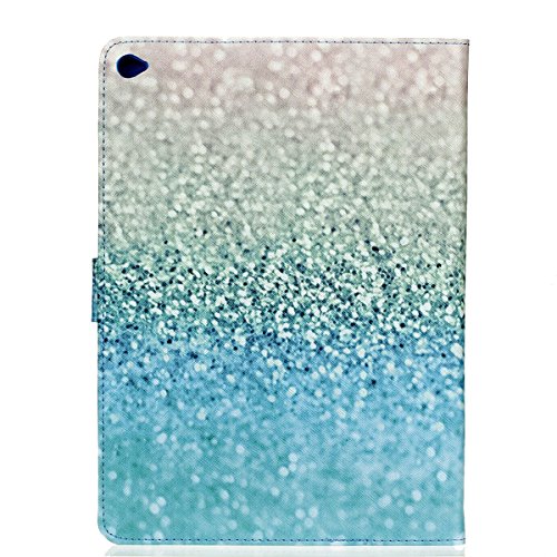Etsue für iPad Air 2/iPad 6 Silber Grün Strand Sand Ledertasche Case Hülle, Bunte Retro Painted Smart Cover Case Flip Case Tasche Leder Hülle Folio Wallet Etui Schale Schutzhüllen mit Ständer Magnetic Kartenfächer für iPad Air 2/iPad 6 + 1x Glitzer Staub Stecker + 1x Blau Eingabestift- Beach Sand - 3
