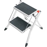 Hailo MK40 Mini Stahl-Trittleiter, 2 Stufen, Klappsicherung mit Entriegelungstaste, einfach zu verstauen, Tragegriff, 4310-00